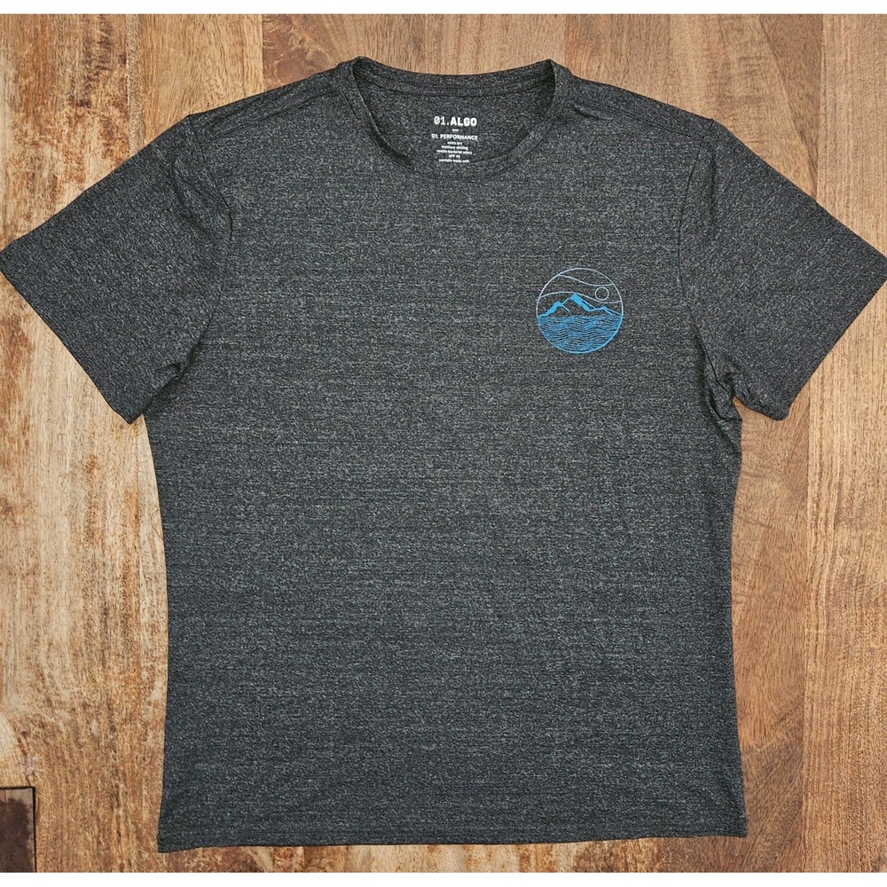 01.ALGO Performance Tee Mens L Gray Quick Dry UPF 40 Nature Mountain Graphics